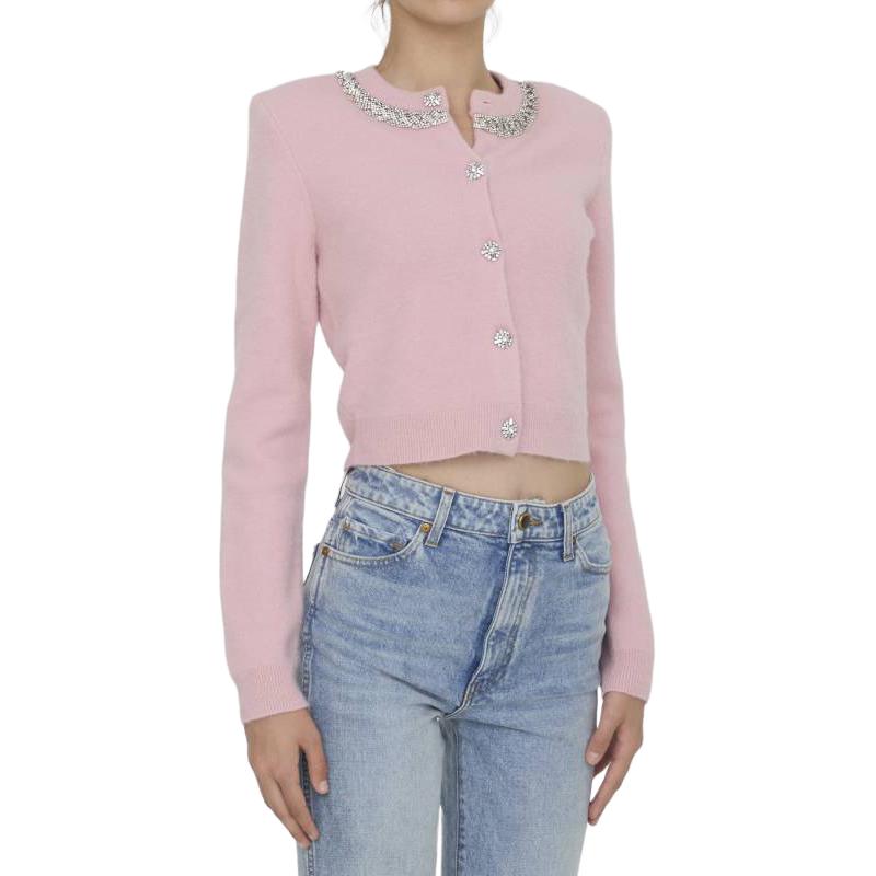 Purchase (W) Self-Portrait 粉色短版長袖針織開襟衫 AW24079CPINK