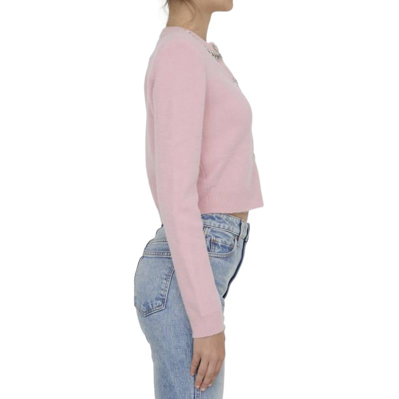 Details for (W) Self-Portrait 粉色短版長袖針織開襟衫 AW24079CPINK