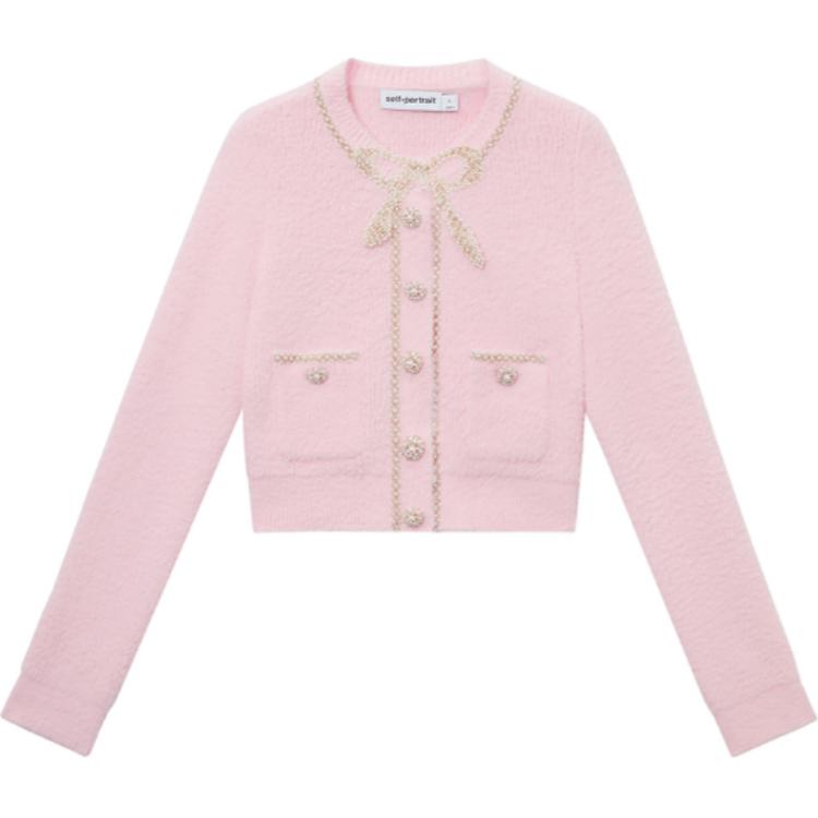 (Women) Self-Portrait  Pink Knit Cardigan Sweater with Bow Pockets - Trendy & Chic. SWF344M05700 圖 2