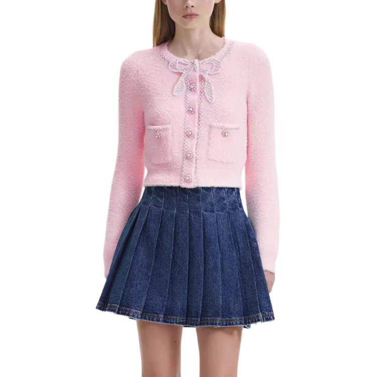 (Women) Self-Portrait  Pink Knit Cardigan Sweater with Bow Pockets - Trendy & Chic. SWF344M05700 圖 5