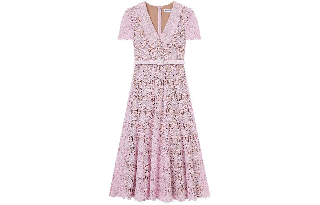 (Women) Self-Portrait  Pink Lace Midi Dress Elegant Party Gown Short-Sleeve SWF352Y13000 圖 2