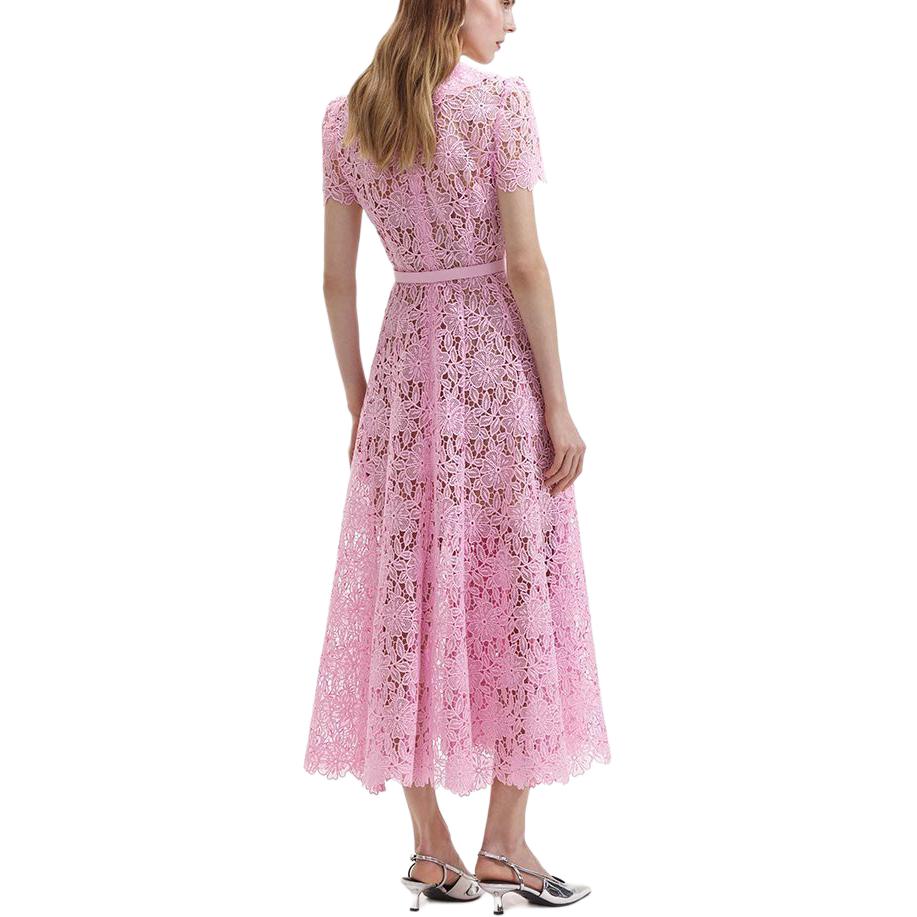 (Women) Self-Portrait  Pink Lace Midi Dress Elegant Party Gown Short-Sleeve SWF352Y13000 圖 4