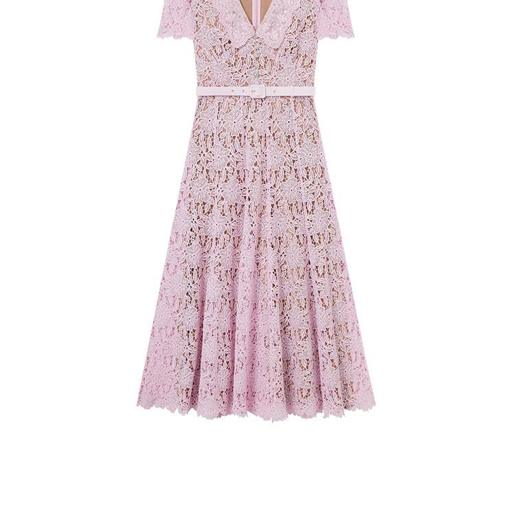 (Women) Self-Portrait  Pink Lace Midi Dress Elegant Party Gown Short-Sleeve SWF352Y13000 圖 7