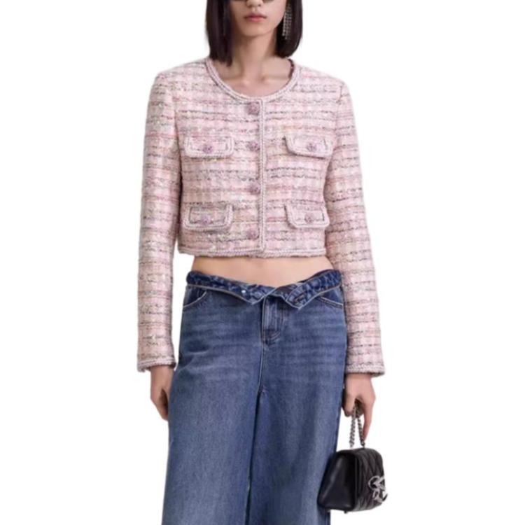 (Women) Self-Portrait  Pink Long Sleeve Casual Button-Up Jacket PF23099JPBPINK