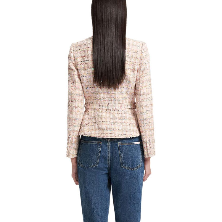 (Women) Self-Portrait  Pink Plaid Sequin V-Neck Wool Jacket Casual & Chic SWF343T00700 圖 4