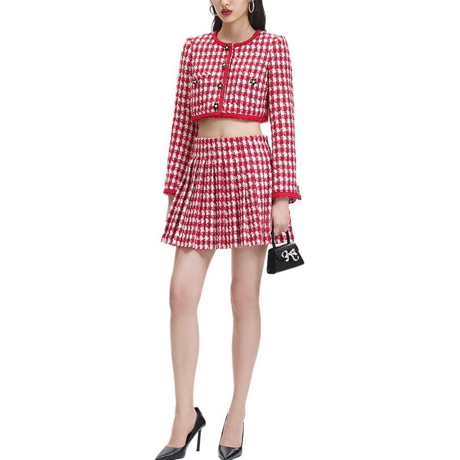 (Women) Self-Portrait  Pink Plaid Wool Knit Cardigan Jacket - Chic Fall/Winter Style SWF344T02100 圖 4