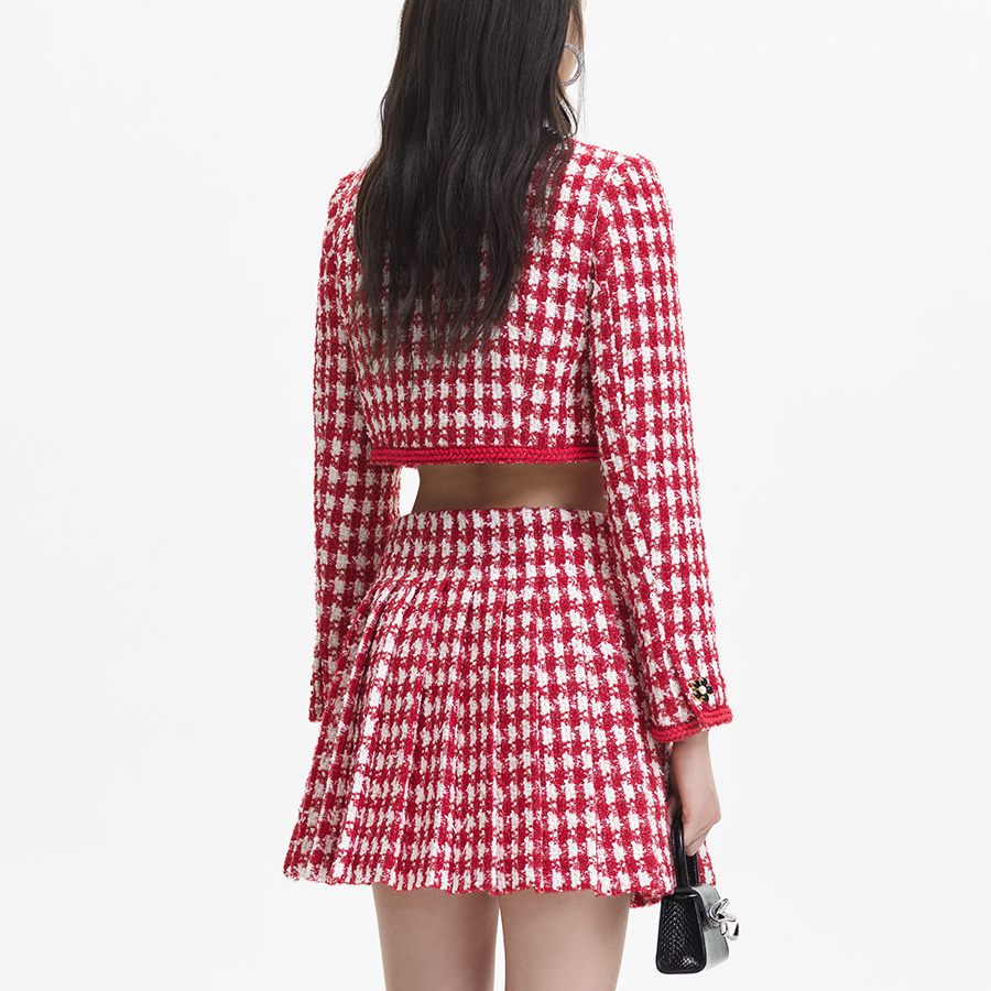 (Women) Self-Portrait  Pink Plaid Wool Knit Cardigan Jacket - Chic Fall/Winter Style SWF344T02100 圖 5