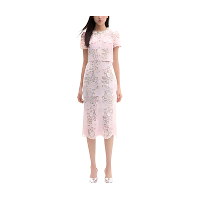 (Women) Self-Portrait Pink Short Sleeve Button-Down Midi Dress SWF353Y07400