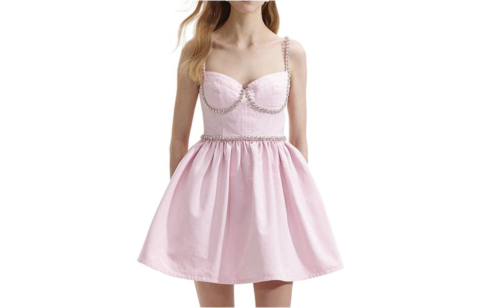 (Women) Self-Portrait  Pink Solid Color Cinched Waist Mini Slip Dress. SWF352Y26100 圖 2