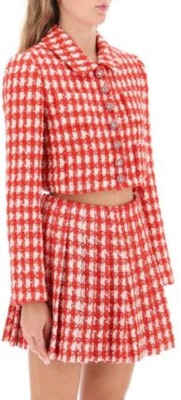 (W) Chaqueta Cropped Roja de Manga Larga a Cuadros con Botones - Self-Portrait. SC23009JRRED Lookbook (W) Chaqueta Cropped Roja de Manga Larga a Cuadros con Botones - Self-Portrait. SC23009JRRED