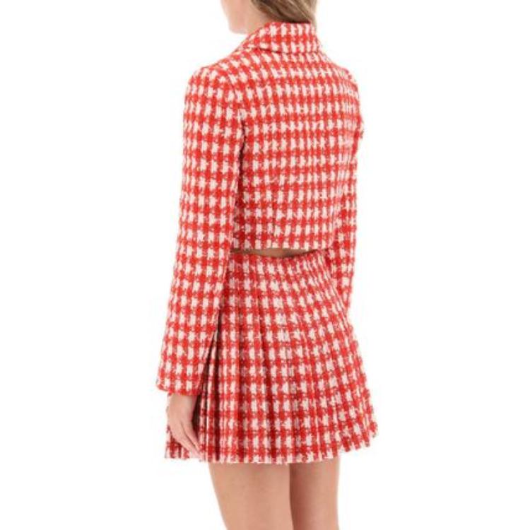 Shop (W) Chaqueta Cropped Roja de Manga Larga a Cuadros con Botones - Self-Portrait. SC23009JRRED