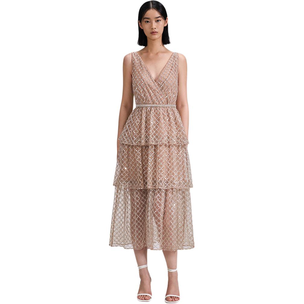 (Women) Self-Portrait  Platinum Sequin V-Neck Sleeveless Dress Ivory White SWF342Y16000 圖 2