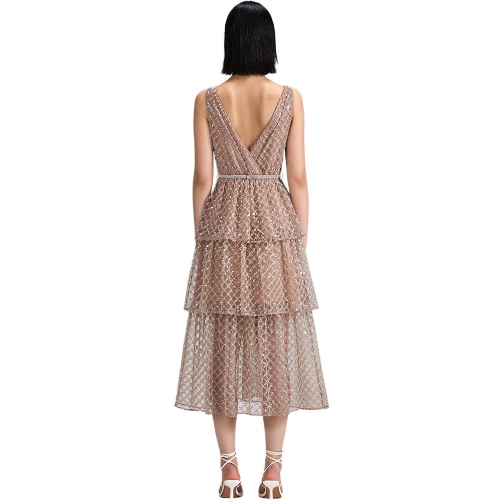 (Women) Self-Portrait  Platinum Sequin V-Neck Sleeveless Dress Ivory White SWF342Y16000 圖 3