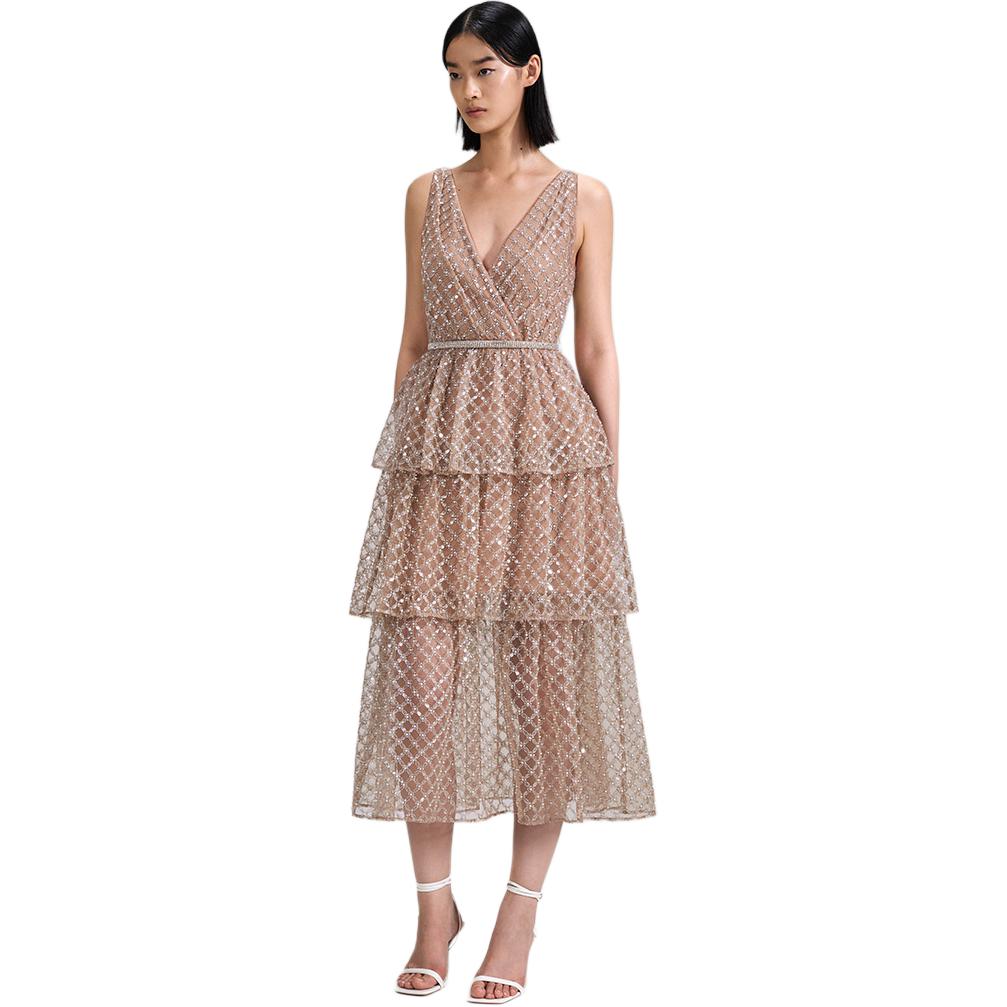 (Women) Self-Portrait  Platinum Sequin V-Neck Sleeveless Dress Ivory White SWF342Y16000 圖 4