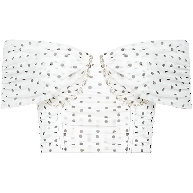 (Women) Self-Portrait  Polka Dot Off-Shoulder Sleeveless Chic Luxury Top. SWF343C00100