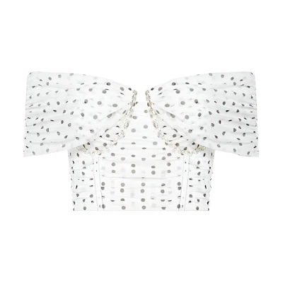 (Women) Self-Portrait Polka Dot Off-Shoulder Sleeveless Chic Luxury Top. SWF343C00100