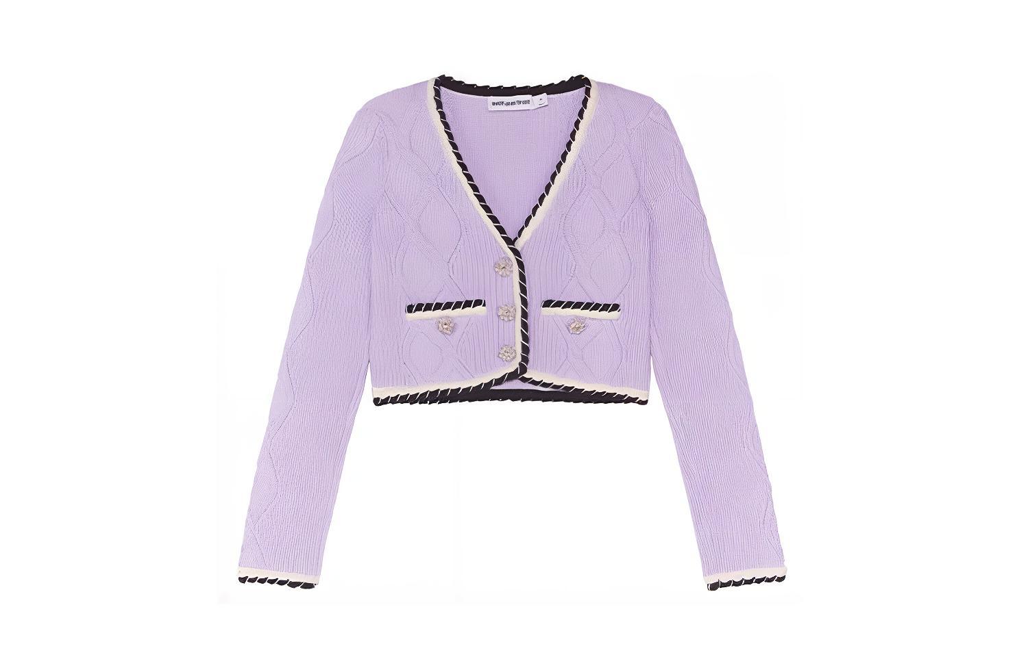 (Women) Self-Portrait  Purple V-Neck Long Sleeve Knitted Wool Cardigan Sweater. SWF343M01600609