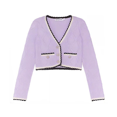 (Women) Self-Portrait Purple V-Neck Long Sleeve Knitted Wool Cardigan Sweater. SWF343M01600609