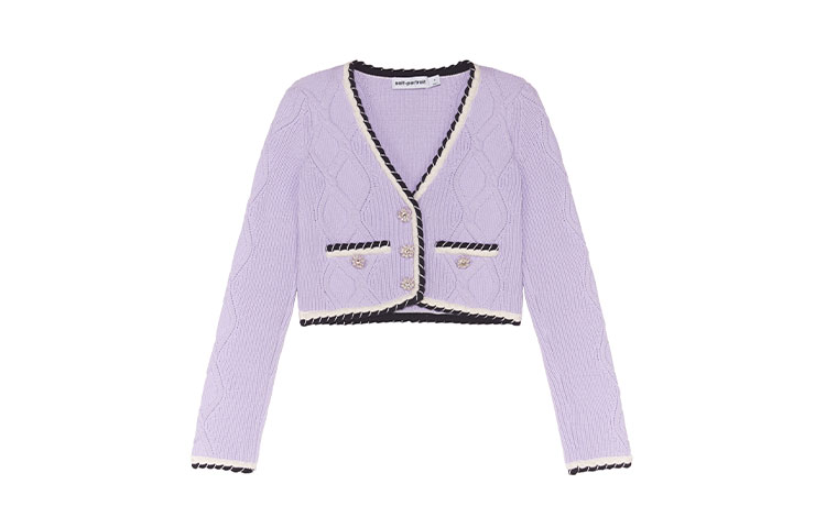 Order (W) Self-Portrait Ungu Baju Sejuk Kardigan Lengan Panjang Kain Wool Berleher V. SWF343M01600609