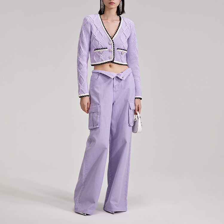 Lookbook (W) Self-Portrait Ungu Baju Sejuk Kardigan Lengan Panjang Kain Wool Berleher V. SWF343M01600609