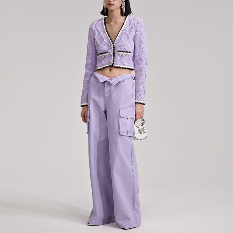 Purchase (W) Self-Portrait Ungu Baju Sejuk Kardigan Lengan Panjang Kain Wool Berleher V. SWF343M01600609