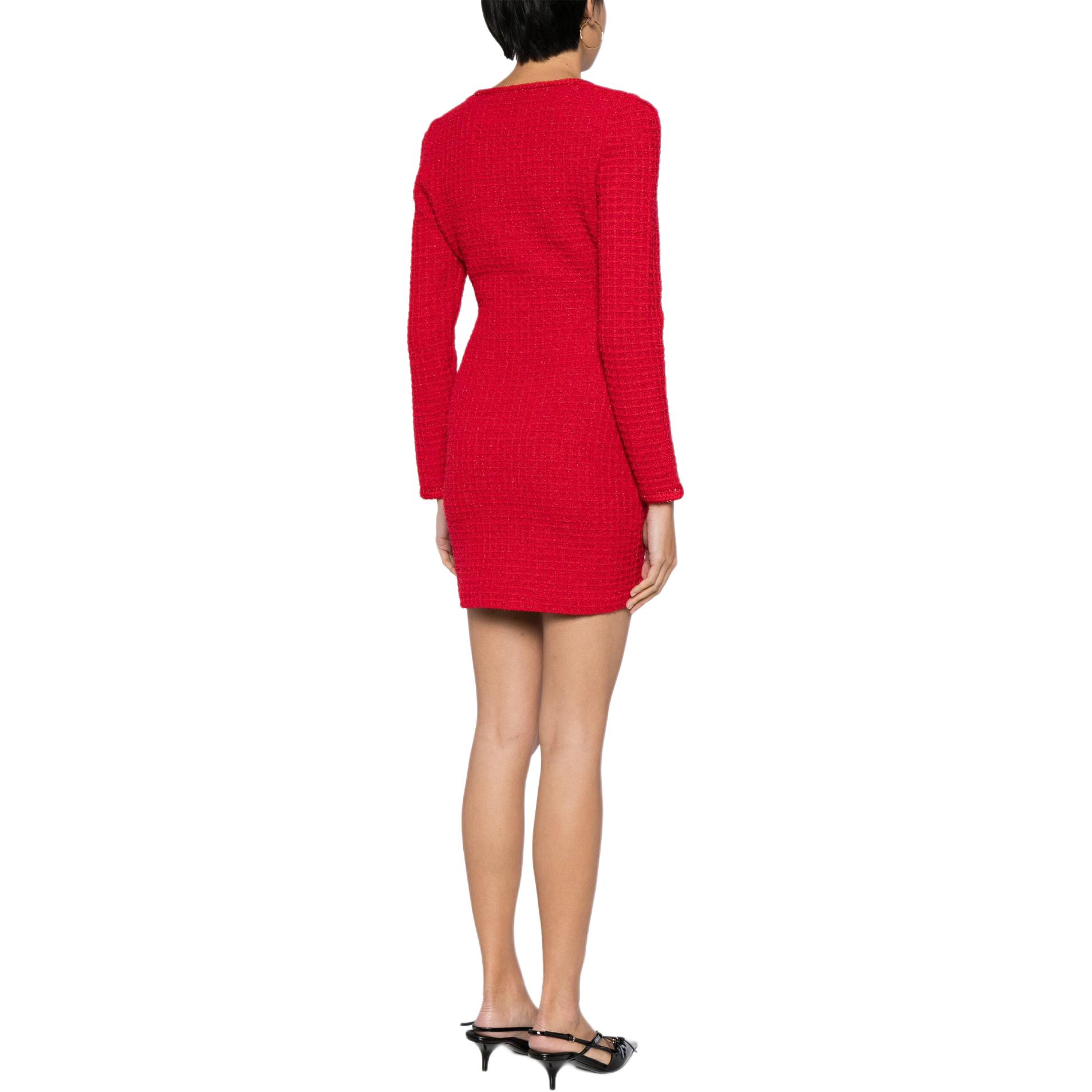 Shop (W) Vestido Rojo de Punto con Lazo y Botones de Manga Larga Self-Portrait RS24912SR