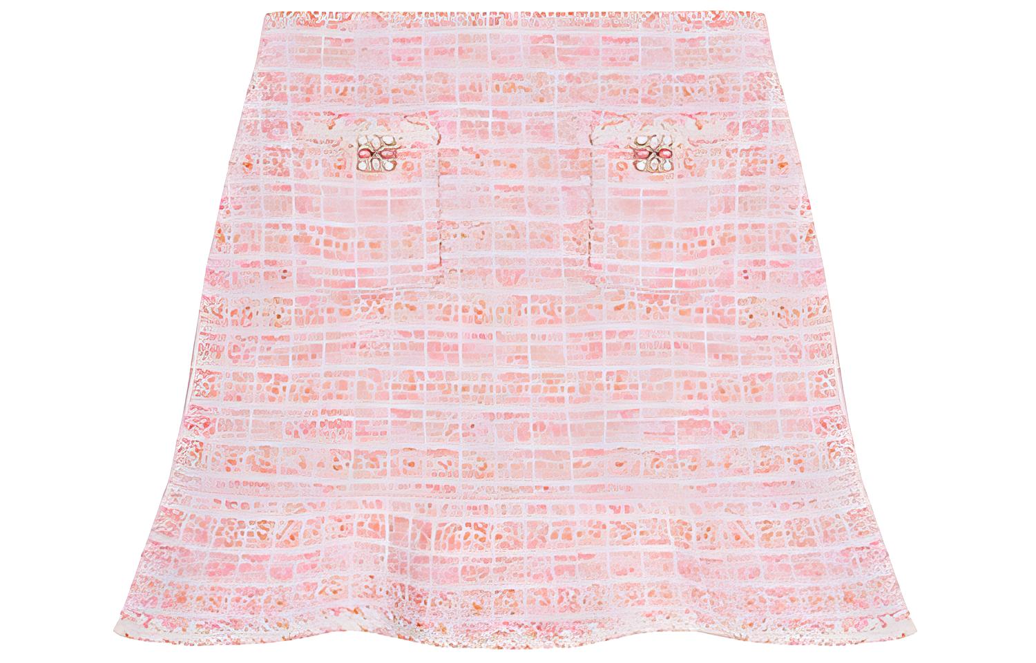 (Women) Self-Portrait  Red Pink Plaid Knit Bodycon Casual Mini Skirt. SWF352M04800