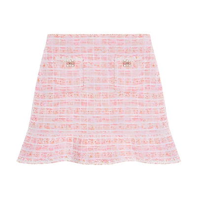 (Women) Self-Portrait Red Pink Plaid Knit Bodycon Casual Mini Skirt. SWF352M04800