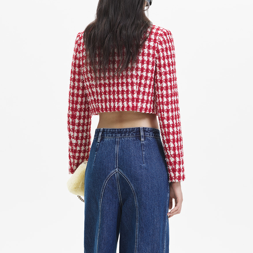 (Women) Self-Portrait  Red Pink Plaid Tweed Knitted Short Jacket Cardigan SWF344T02000 圖 4