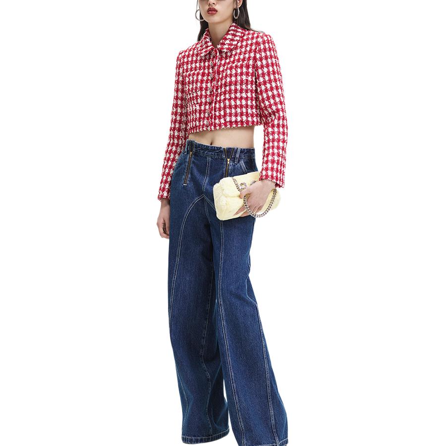 (Women) Self-Portrait  Red Pink Plaid Tweed Knitted Short Jacket Cardigan SWF344T02000 圖 5