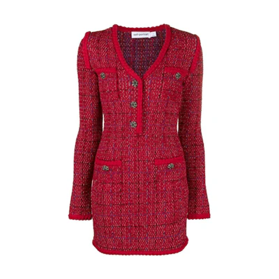 (Women) Self-Portrait Red Plaid Knit Long-Sleeve Dress Lunar New Year Edition. AW22155RED