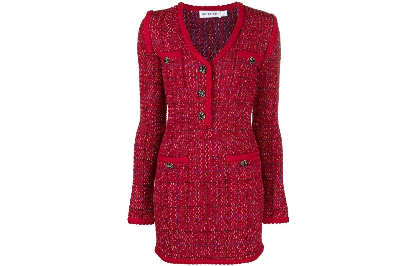 (Women) Self-Portrait  Red Plaid Knit Long-Sleeve Dress Lunar New Year Edition. AW22155RED 圖 2