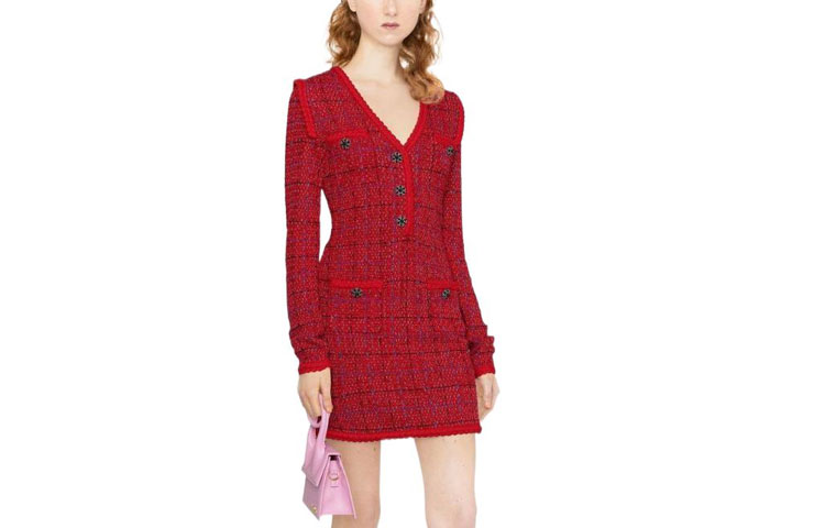 (Women) Self-Portrait  Red Plaid Knit Long-Sleeve Dress Lunar New Year Edition. AW22155RED 圖 3