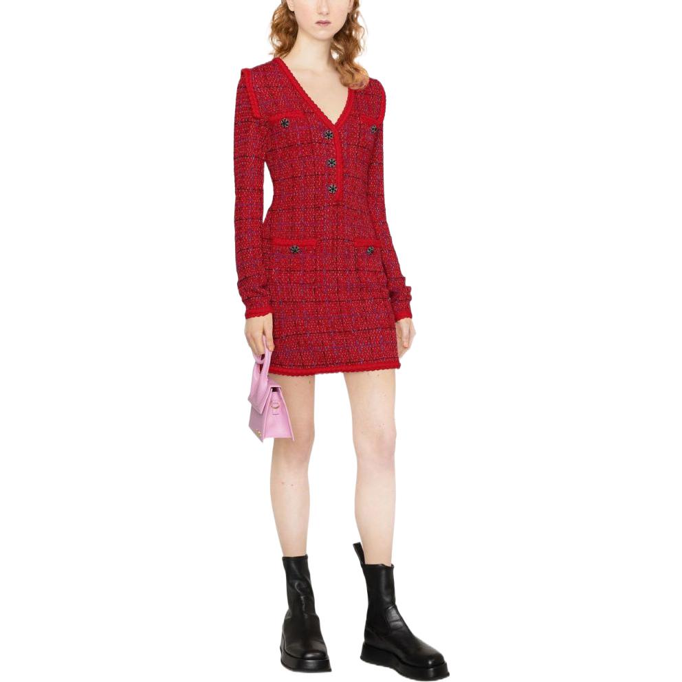 (Women) Self-Portrait  Red Plaid Knit Long-Sleeve Dress Lunar New Year Edition. AW22155RED 圖 5