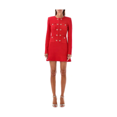 (Women) Self-Portrait Red Slim Fit Long Sleeve Mini Dress. AW24083SRRED