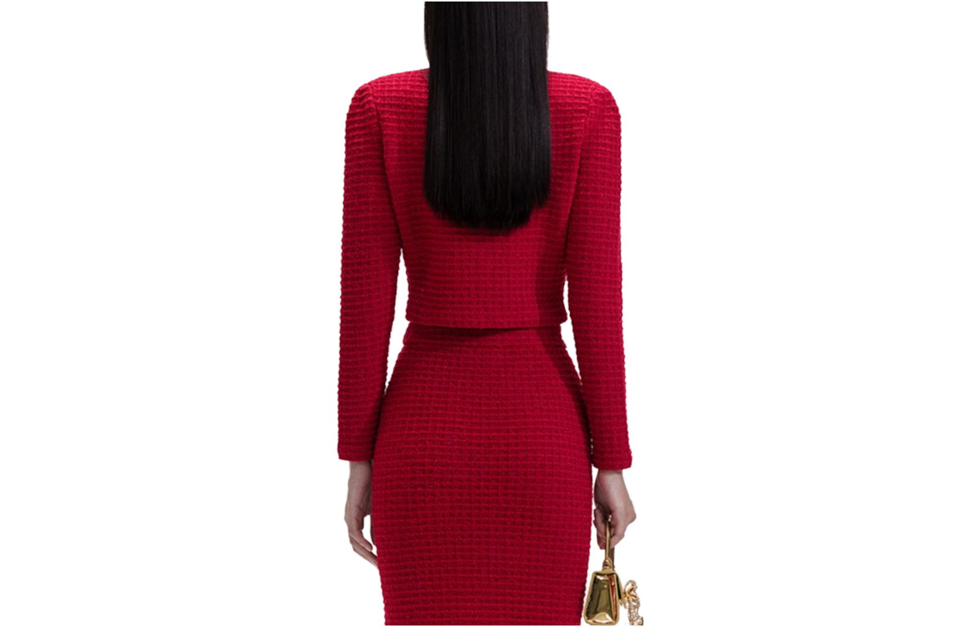 Lookbook (W) Self-Portrait 紅色V領針織上衣搭金邊與水晶鈕扣裝飾 SWF351M00700