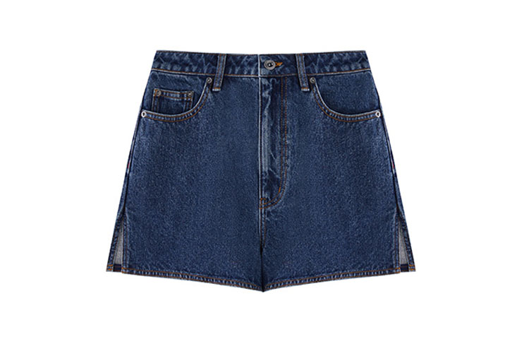 (Women) Self-Portrait  Retro High-Waisted Side Slit Denim Shorts - Blue. SWF342K01300