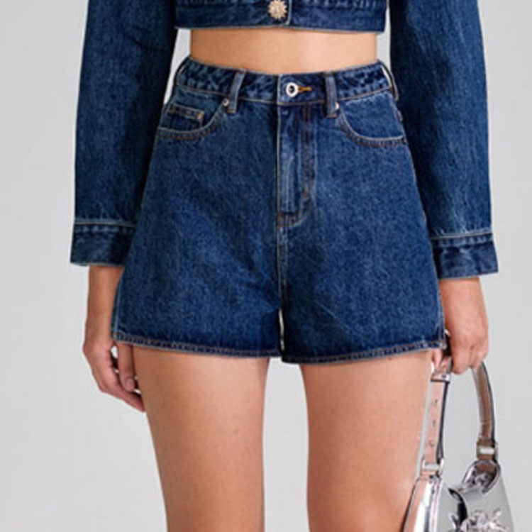 Purchase (W) セルフポートレート レトロ ハイウエスト サイドスリット デニムショーツ - ブルー SWF342K01300