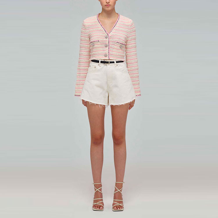 Shop (W) Self-Portrait 復古條紋V領羊毛衫-白粉混色款 SWF332M07000