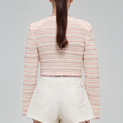 (W) Self-Portrait 復古條紋V領羊毛衫-白粉混色款 SWF332M07000 Details for (W) Self-Portrait 復古條紋V領羊毛衫-白粉混色款 SWF332M07000