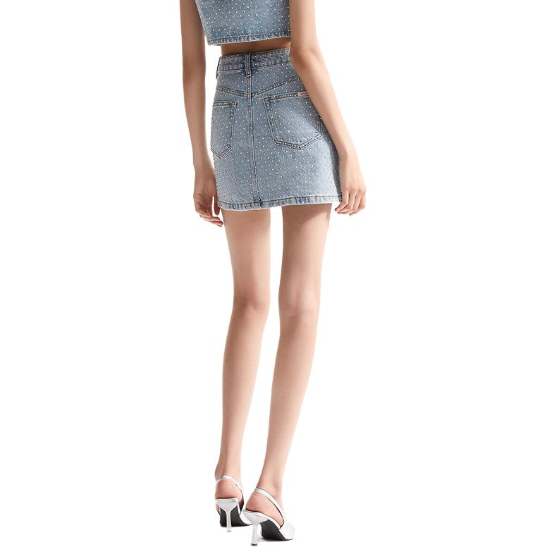 (Women) Self-Portrait  Rhinestone Denim A-Line Skirt Light Blue Jean Skirt SWF352Q03400 圖 4