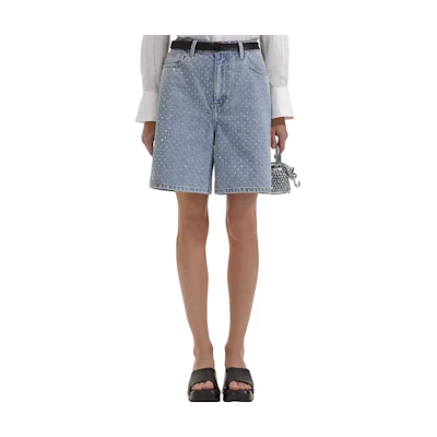 (Women) Self-Portrait Rhinestone High-Waist Denim Shorts Fashionable and Chic SWF352K02700