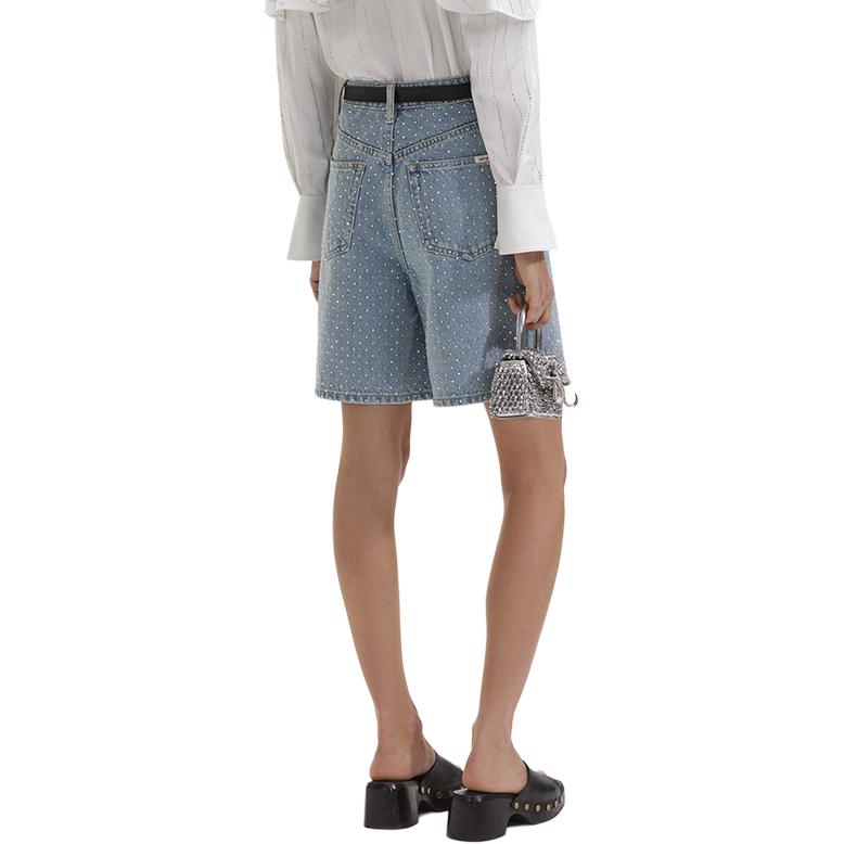 Shop (W) Self-Portrait Seluar Pendek Denim Rhinestone High-Waist Gaya Moden dan Chic. SWF352K02700