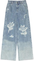 (Women) Self-Portrait Rhinestone High-Waist Distressed Wide-Leg Jeans Light Blue SWF354K02100 (Women) Self-Portrait Rhinestone High-Waist Distressed Wide-Leg Jeans Light Blue SWF354K02100
