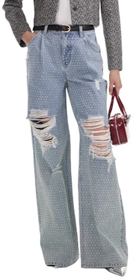 (W) Self-Portrait Jeans Lebar Bertatahkan Rhinestone Pinggang Tinggi Biru Muda SWF354K02100 Lookbook (W) Self-Portrait Jeans Lebar Bertatahkan Rhinestone Pinggang Tinggi Biru Muda SWF354K02100