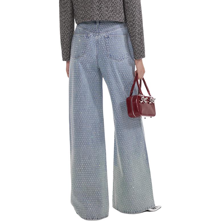 Purchase (W) Self-Portrait Jeans Lebar Bertatahkan Rhinestone Pinggang Tinggi Biru Muda SWF354K02100