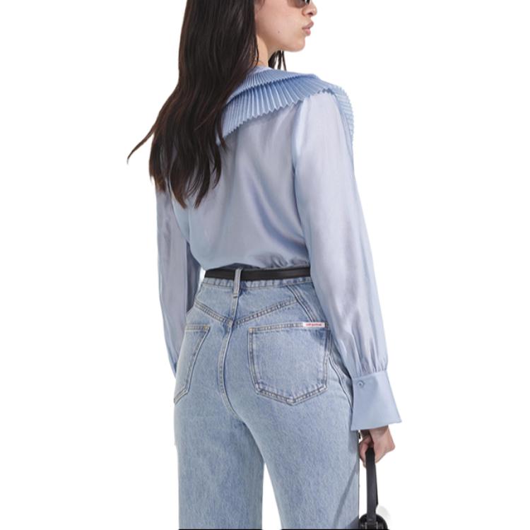 Lookbook (W) Self-Portrait 荷葉領長袖襯衫 - 霧藍色 SWF353C00100