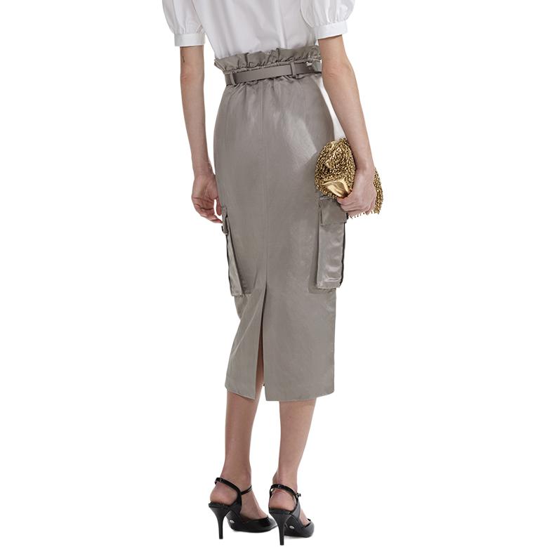 (Women) Self-Portrait  Satin Utility Midi Skirt - Slim Fit, Dark Grey Brown. SWF353Q00200 圖 5