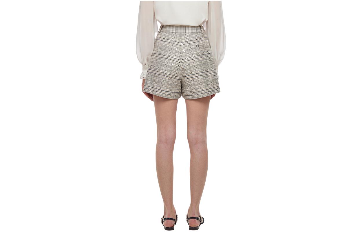 Lookbook (W) Self-Portrait Shorts Casuales de Lentejuelas Bordadas Cuadros Grises. SWF324K10300