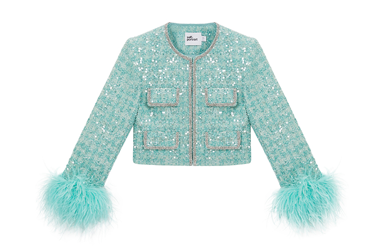 (Women) Self-Portrait  Sequin Feather Sleeve Jacket Green - Year of the Dragon Series SWF351T00400